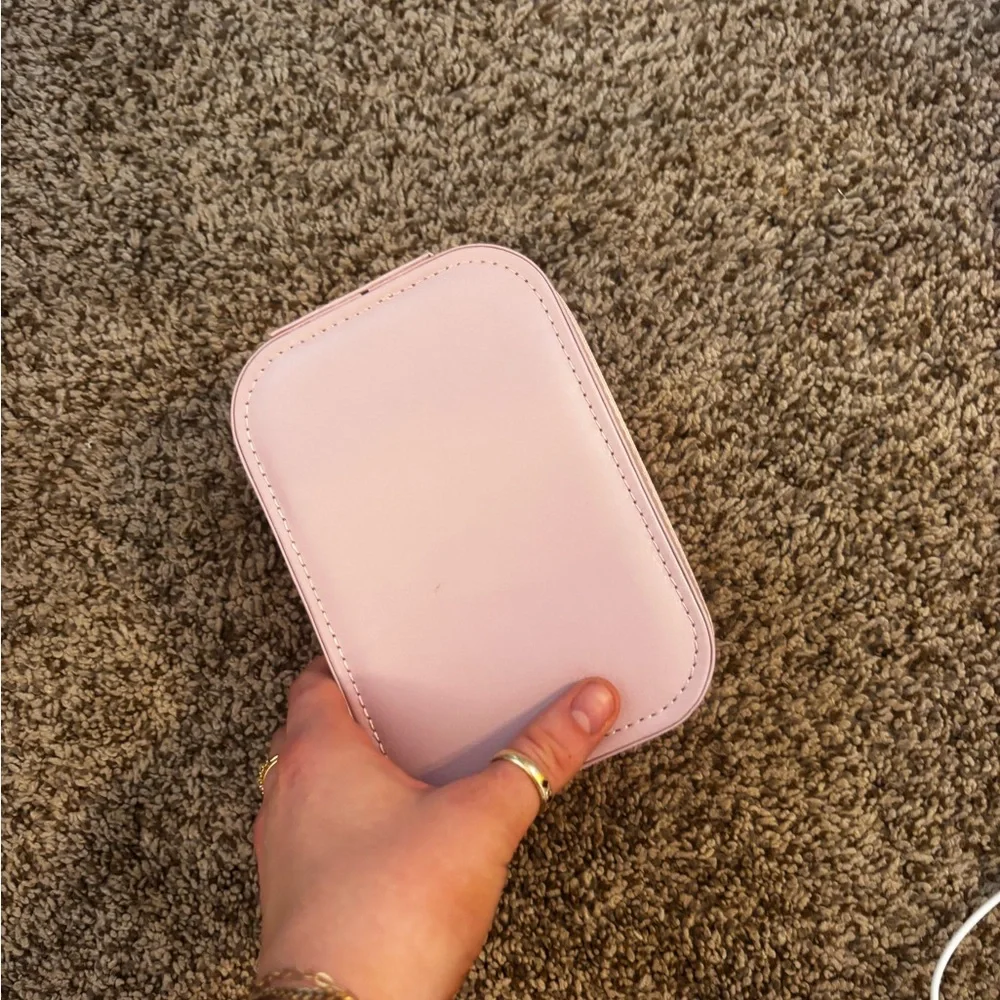Portable Pink Makeup Mirror and jewelry organizer with LED Light